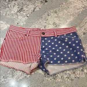 Fishbone Red and Blue Cutoff Shorts Size L